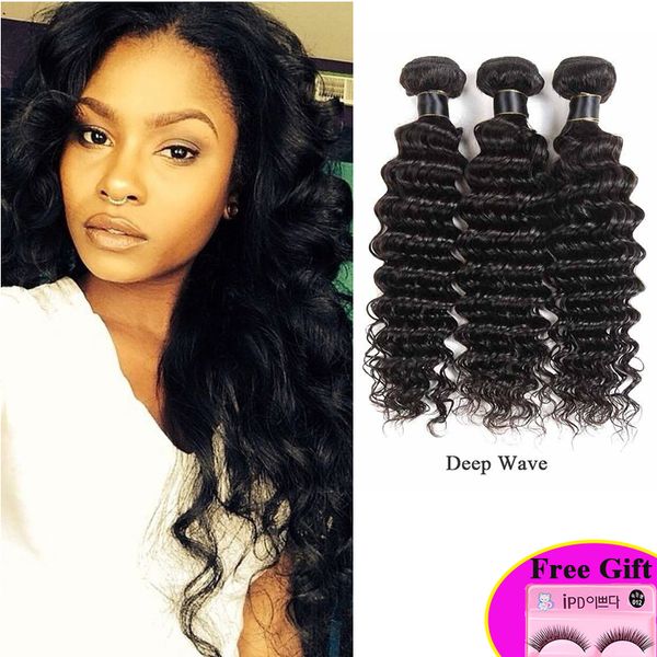 

brazilian peruvian virgin hair 1/2/4 bundles deep wave remy virgin hair weaves deep wave products for women by dhl, Black