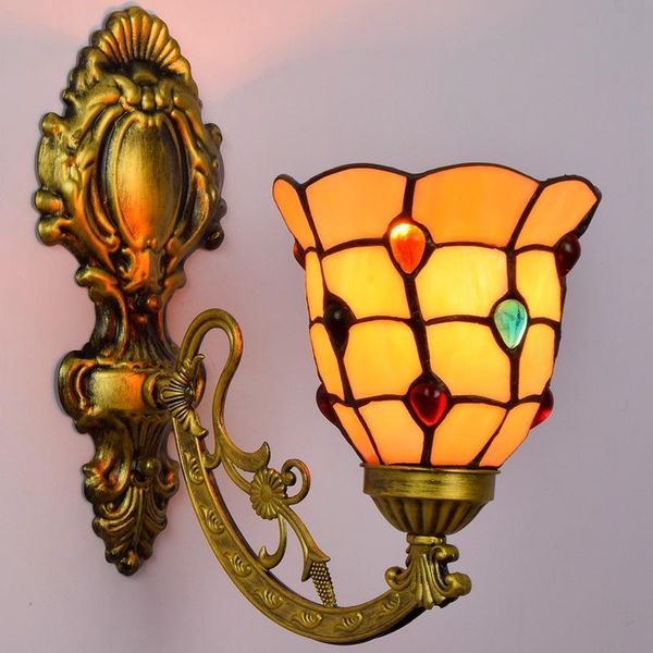 

european-style stained glass lamps retro mirror headlights american pastoral bedside wall lights aisle sun flower bar glass wall lights