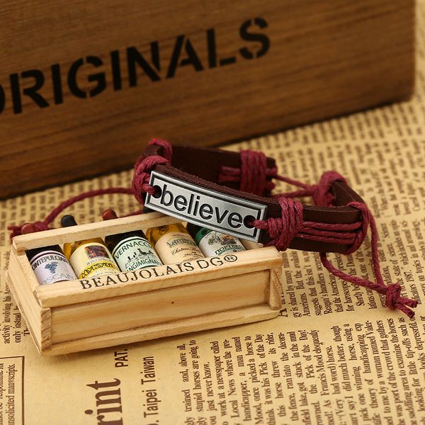 

believe casual handmade woven vintage woven charm brown genuine leather bracelets men women jewelry wholesale accessories, White