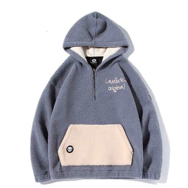 

thickening lamb down set head cap sweater tide men and women loose will code loose coat embroidery panda even hat loose coat, Black