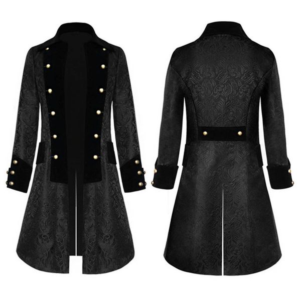

men's button fashion steampunk vintage jackets gothic frock uniform tailcoat wiith buttons oversized for men windbresker hooded, Black;brown