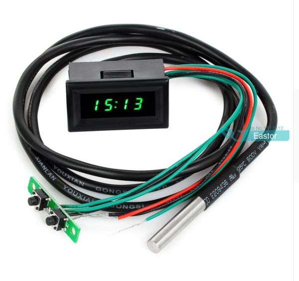 

0.30 digital dc 0-30v 12v/24v voltmeter thermometer clock 3in1 meter gauge with 1 meter ds18b20 temperature sensor probe green