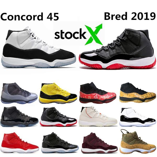 

stock x bred 11 basketball shoes 11s 378037-061 concord 45 cool grey cap and gown gamma platinum tint women mens trainers sports sneakers, White;red