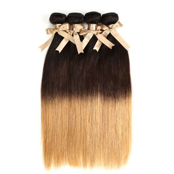 Ombre Straight Hair Weft T1b 4 27 Blonde 4 Bundles Brazilian Weave