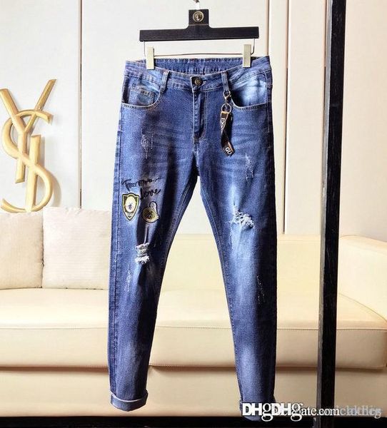 

2020 men designer mens ripped skinny jeans famous brand designer jeans luxury jeans men fashion mens jean shorts, Blue