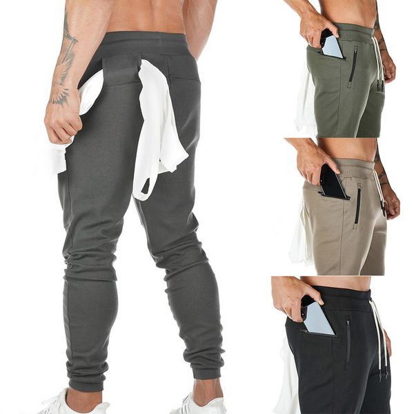 

2019 mens gym joggers pants drawstring waist casual pants zipper pockets sport trousers cotton sweatpants track sportswear, Black;blue