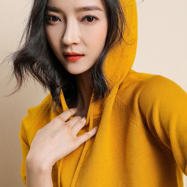 

2019 new autumn winter women's women knitted coat hooded solid color loose pullover women, Black