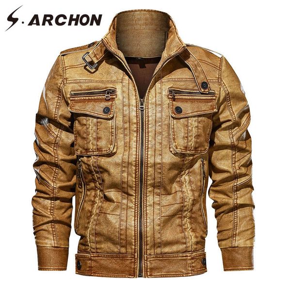 

s.archon spring pu leathertactical jackets men bomber thermal warm pilot jacket causal windbreaker motorcycle coat, Black;brown
