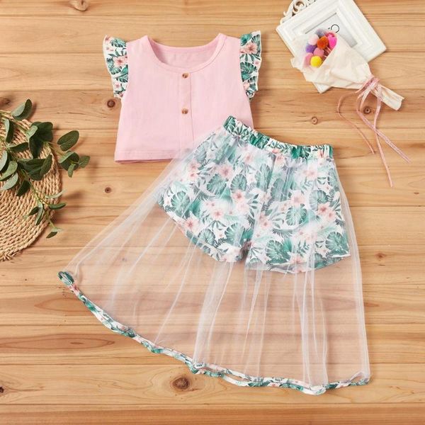 

patpat 2020 new summer 2-piece baby toddler girl floral print and tulle shorts set kids girl sets short t-shirt clothes, White