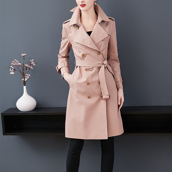 

british-style trench coat women's long gradient colored double-breasted high-end custom anti-seepage anti-rain cotton gabardine, Tan;black
