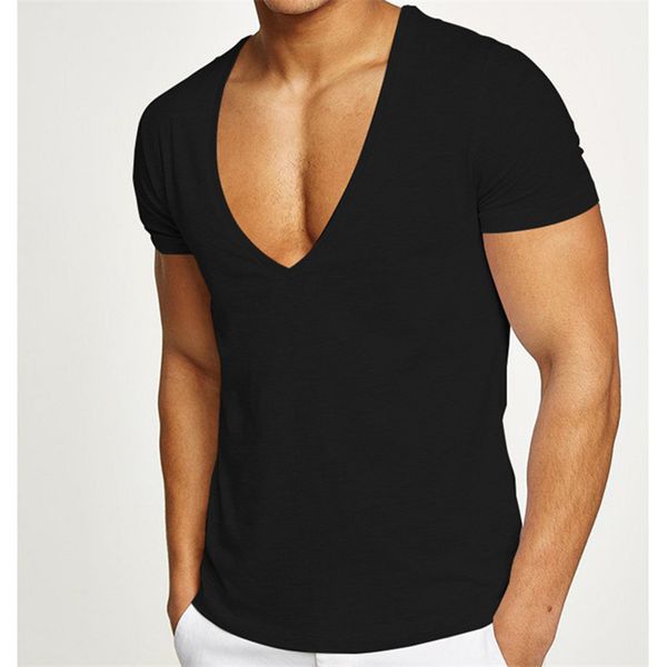 Deep V Neck T Shirt For Men Low Cut Wide Vee Tee Male Tshirt Invisible ...