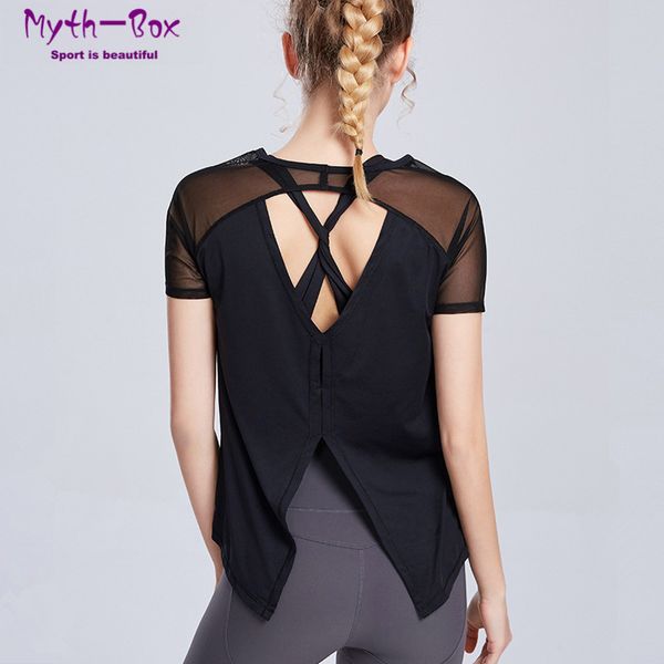 

summer sport shirts women mesh patchwork yoga shirts thin back forked hollow out t-shirt gym fitness running workout blouse, White;red