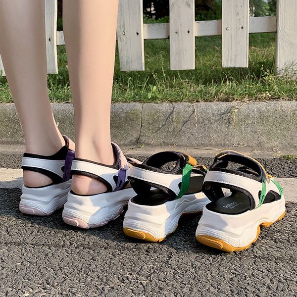 

shoes black platform sandals muffins shoe with heel increasing height womens wedges med 2020 women's all-match summer