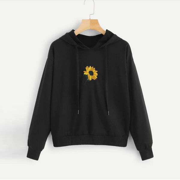 

sweatshirt hoodies women autumn sweatshirt cute sunflower print long sleeve hoodie pullover casual clothes sudadera mujer, Black