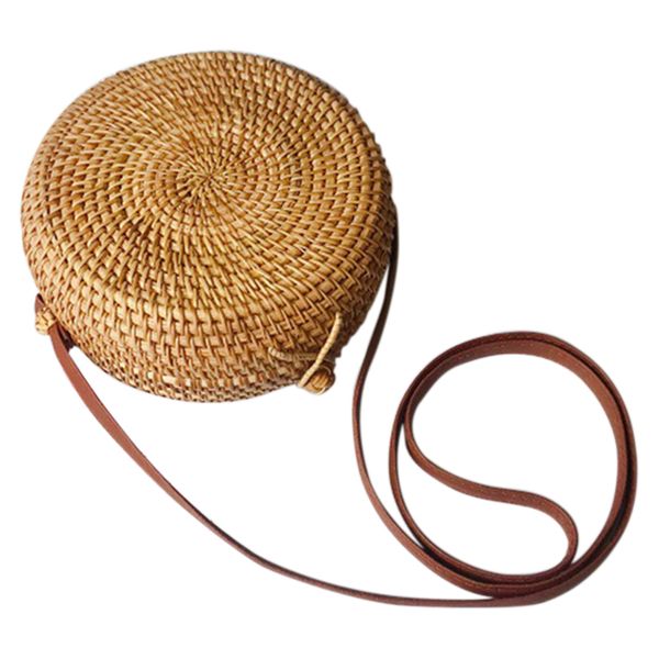 

fggs-gril bag handwoven bali round retro rattan straw beach crossbody bag (b