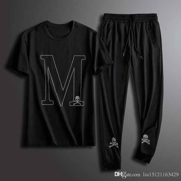 

2020 new men's ice silk casual suit men's summer korean trend round neck short sleeve drill t-shirt male two-piece suit -4xl, Gray