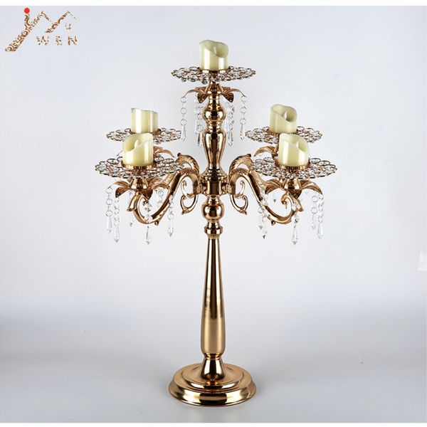 

5 arms candle holders metal candelabras gold delicate candlesticks with crystal pendants wedding christmas party event decor