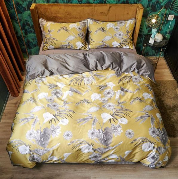

trend pastoral bedding set,full  king 60s cotton yellow grey flower double home textile bed sheet pillow case quilt cover