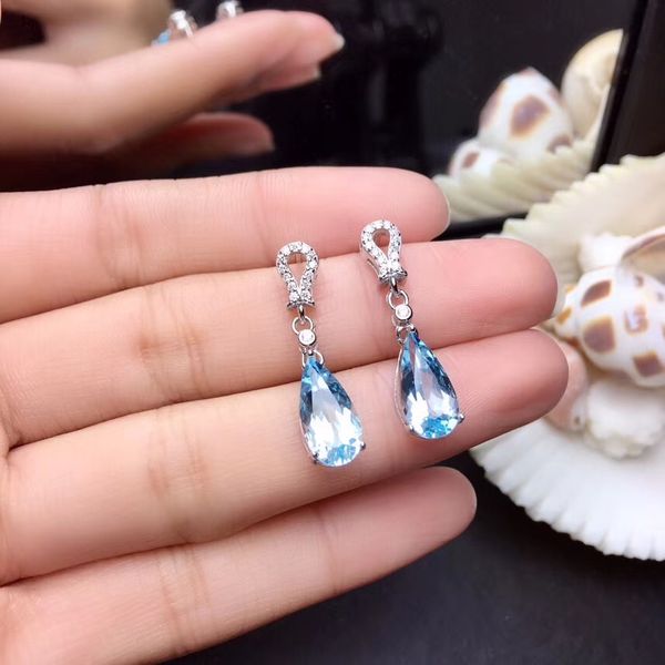 

natural blue z gem drop earrings 925 silver natural gemstone earring women elegant fashion big water drop earrings jewelry, Golden;silver