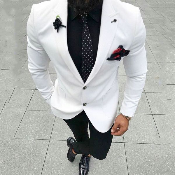 

white coat black pants wedding suits man groom tuxedo 2piece bridegroom blazer jacket terno masculino slimc fit costume homme everning party, Black;gray