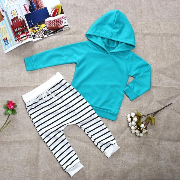 

2pcs 2020 spring autumn baby girl boys clothes set newborn baby boy girl warm hooded coat +striped pants outfits sets 1-3t, White