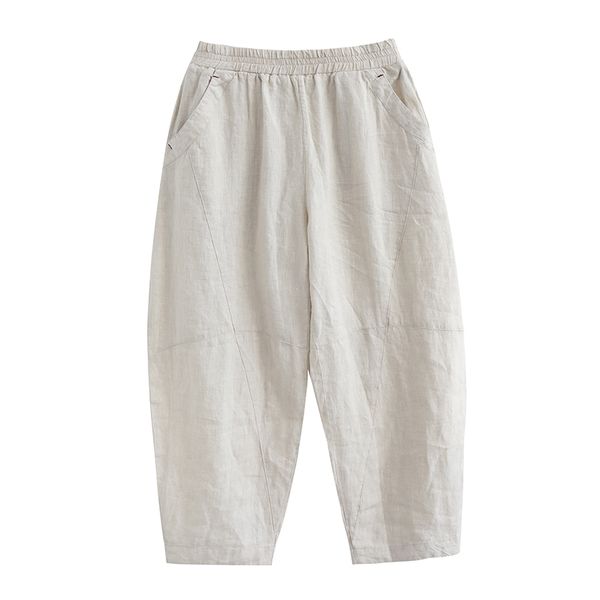 

apricot with embroidery harlan elastic waist big yards long leisure trousers, Blue
