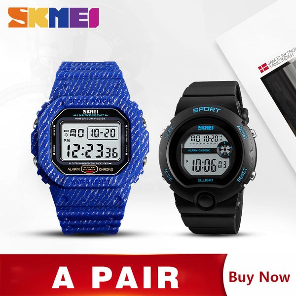 

skmei couple sport watch date week wristwatches watches for mens women fashion digital couple watches for lovers 1471 1334 set, Slivery;brown