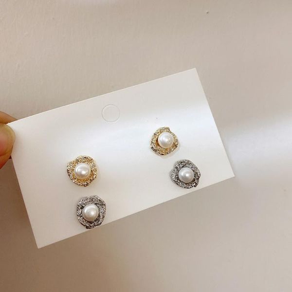 

vintage gold silver opening shaped party earrings for women chic pearls small gold statement earring jewellery gift for female, Golden;silver