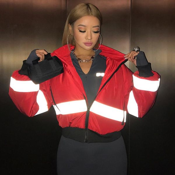 

круто! женская зимняя теплая куртка женская парка женское светоотражающее пальто женские осенние свободные повседневные куртки smx190822, Black