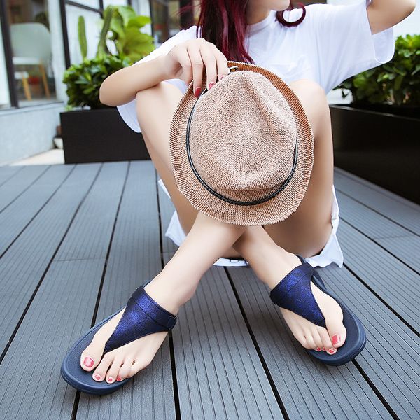 

new concise solid women platform flip flops wedges low buckle outdoor slippers summer tpr ladies shoes, Black