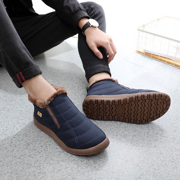 

2019 new winter men snow boots chunky slip on warm shoes for male comfortable ankle boots men antiskid wear-resistant shoes man, Black