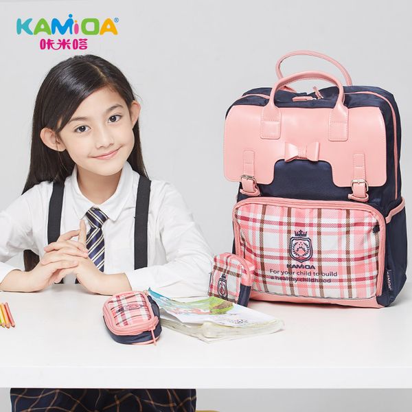 

kamida new style schoolbag for elementary school students women's 1-6 grade pu children's rucksack british style manufacturers d