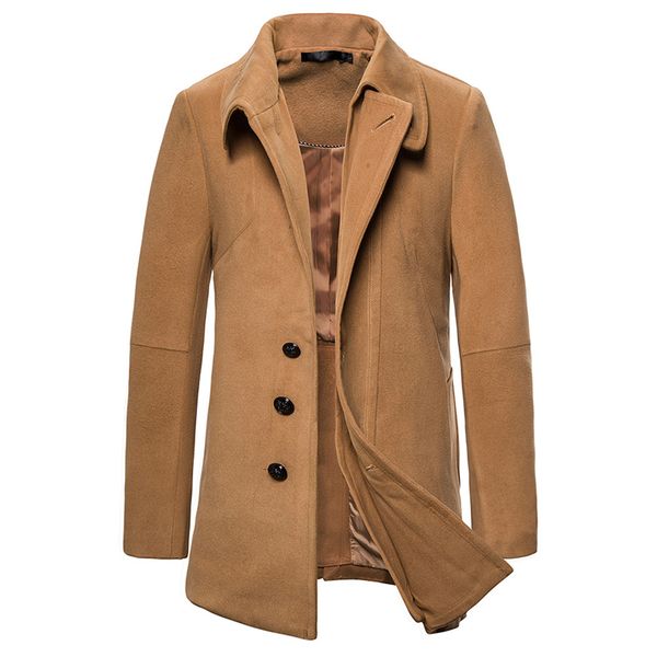 

autumn winter woolen coat men lapel camel color trench coat new british style woolen overcoat men jacket, Black