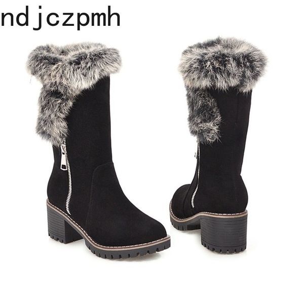 

women's boots the new winter fashion round head zipper mid heel middle tube women's shoes plus size 33-43 heel height 6cm black