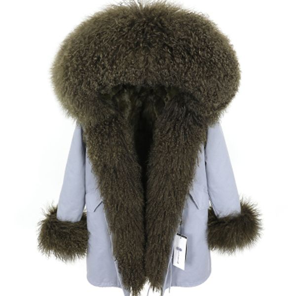 

dark green mongolia sheep fur trim threshold maomaokong dark green rabbit furs lined army long parka warm furs jackets sleeve cuff fur, Black