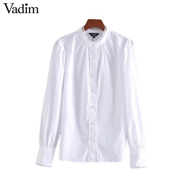 

vadim women sweet ruffled white blouse long sleeve o neck shirt female elegant office wear chic blusas mujer lb491