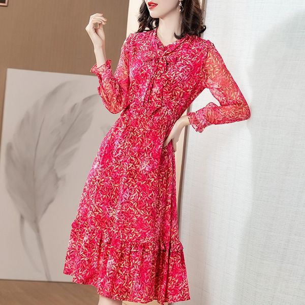 

women's clothing in spring and summer european and american fashion mulberry silk printing medium and long style women's skirt, Black;gray