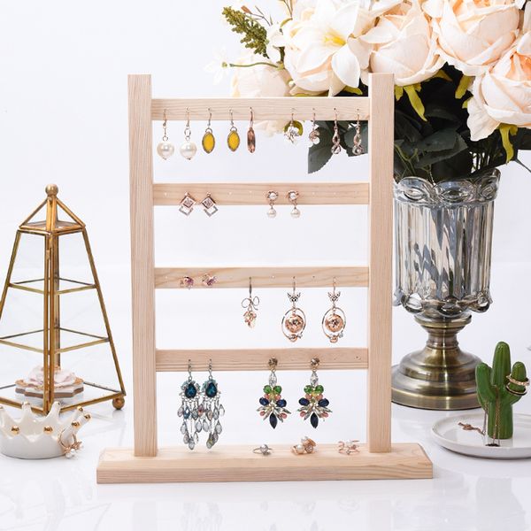 

[ddisplay]creative four layers earring display holder wooden ladder earring studs storage organizer nature wooden ring display stand, Black