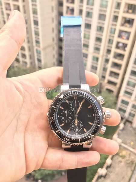 

2019 new luxury mens designer watches 50mm black dial rubber strap watches chronograph quartz orologio di lusso mens watches, Slivery;brown