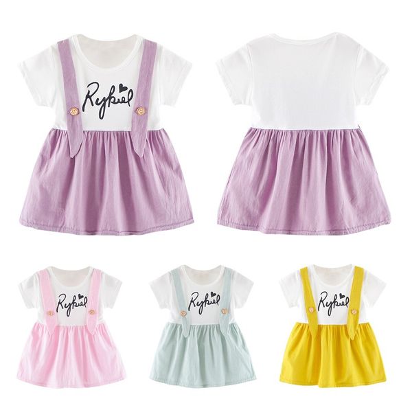 

summer dress girl clothes letter strap fashion kids dresses for girls newborn baby clothing causal princess dress, Red;yellow