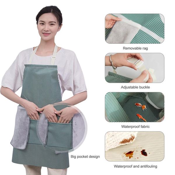 

waterproof women apron with rag design large pocket adjustment buckle hand wiping sleeveless coral fleece kitchen rag apron q154