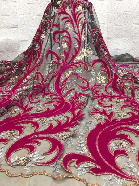 

2020 latest sequin lace fabric french nigerian tulle lace fabric sequins african wedding dress fj35871, Pink;blue