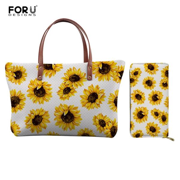 

forudesigns yellow flower women's handbags&wallet floral sunflower set women large messenger bags handle female tote bags