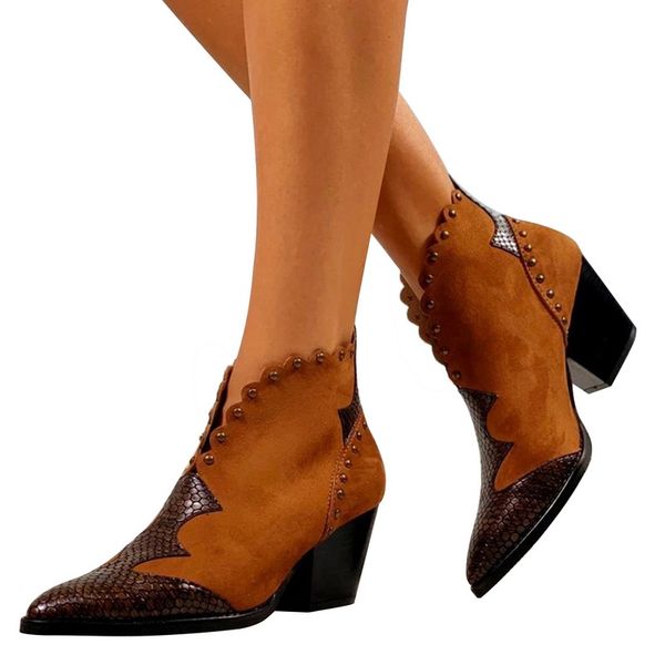 

nice women autumn winter pointed leather ankle boots wedding party shoes women wedge high heel booties snake print western boots, Black