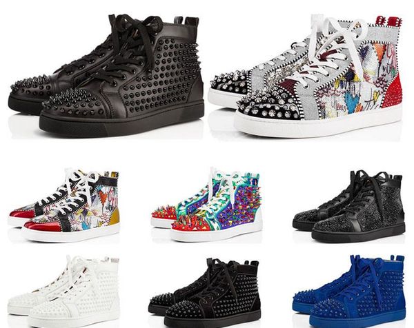 

new designer shoes studded spikes fashion red suede leather mens womens flat bottoms luxury shoes party lovers sneakers size 36-46, Black