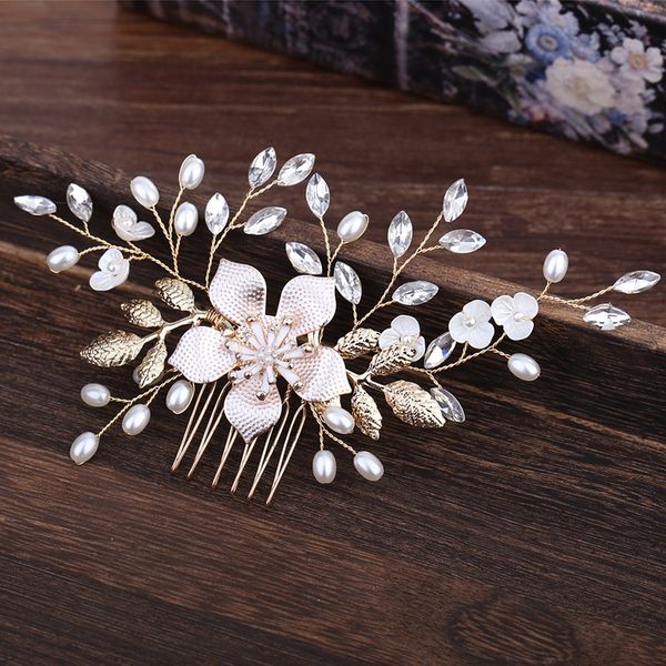 

pearl shell hair comb wedding crown tiara bridesmaid hair accessories tiaras pearls hairpin bridal accessories barrette, Golden;white