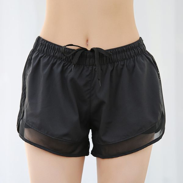 

2019 new fake two-piece sports mesh shorts anti-glare loose breathable running lady fitness shorts for women, White;black