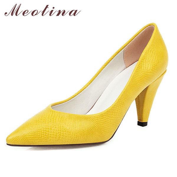 

meotina high heels women pumps elegant spike high heels party shoes fashion pointed toe pumps female red yellow plus size 34-43, Black