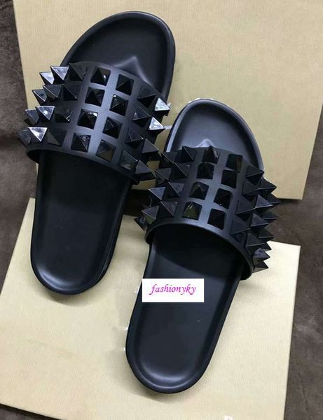 

donna studded flat shoes designer willow nails soft bottom rubber slippers men flat slippersoriginal box, Black