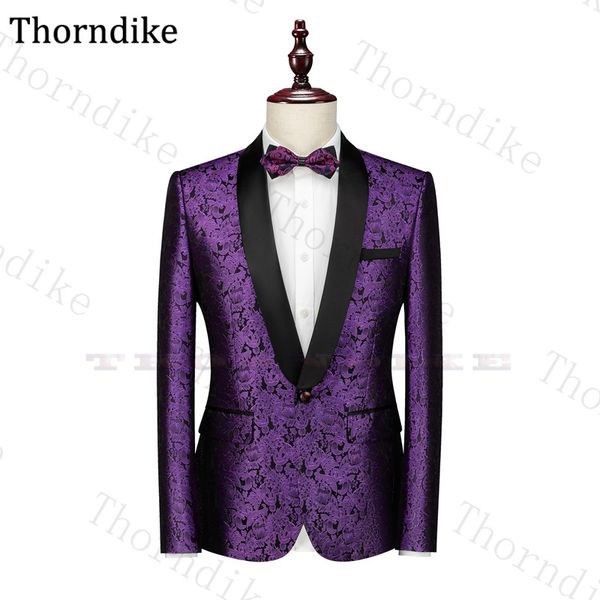 

thorndike 2020 men blazers fashion jacquard groom tuxedos black shawl lapel purple suit jackets men casual men's wedding coats, White;black